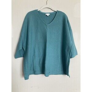 J. Jill Short Sleeve Sweater LARGE Petite Sea Green Cotton Viscose Silk